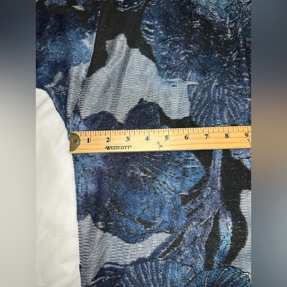 Chico's Knit Jacquard Duster Open Front Cardigan XXL Blue Burnout Knit Elbow SLV - Picture 8 of 11